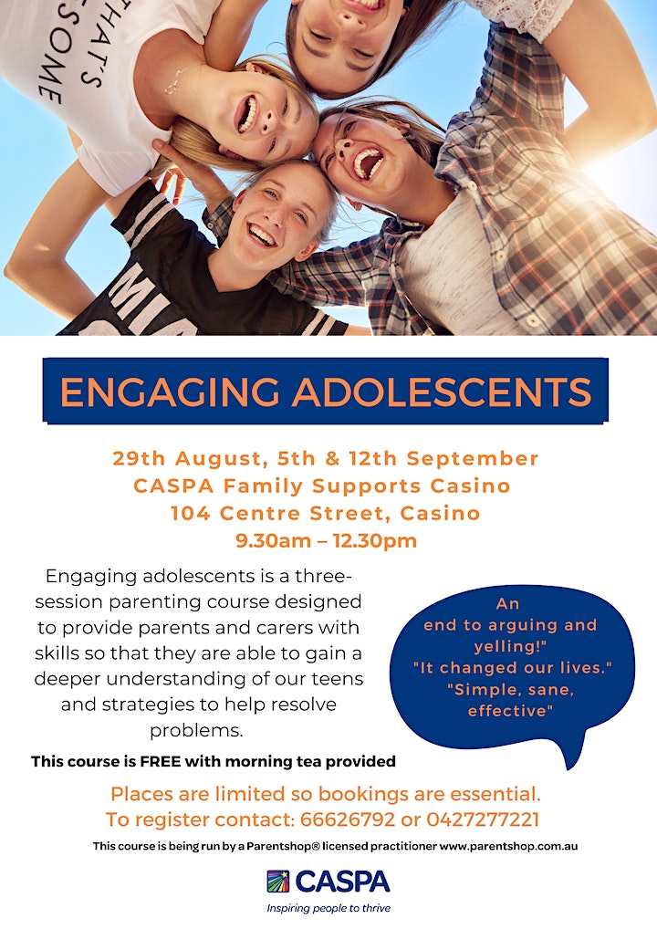 Engaging adolescents is a parenting course designed to provide parents and carers with skills and strategies to help resolve problems